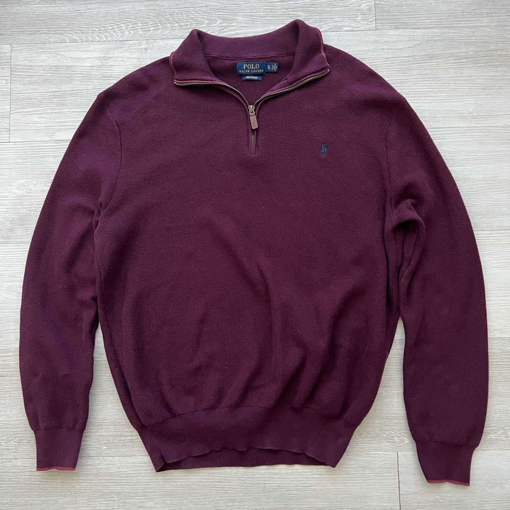 Ralph Lauren Men's Deep Burgundy Zip-Up Sweater XL
